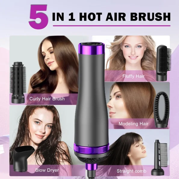 5 in 1 Hair Styler with Dryer & Straightening Brush for Voluminous, Sleek, and Smooth Hair